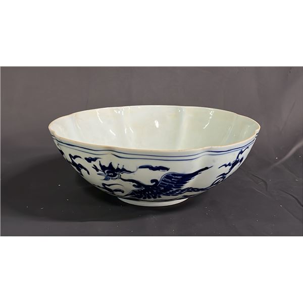 LARGE BLUE & WHITE PUNCH BOWL