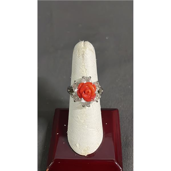 JAPANESE RED CORAL FLOWER RING: SIZE 6.5