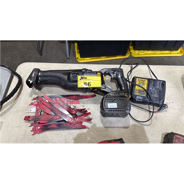 *TESTED WORKING* DEWALT RECIPROCATING SAW WITH BATTERY, CHARGER & ASSORTED SAW BLADES