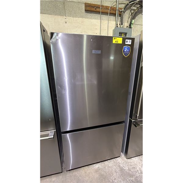 MIDEA  33" WIDE SWING DOOR REFRIGERATOR WITH BOTTOM FREEZER DRAWER: *DENT IN TOP LEFT OF DOOR*