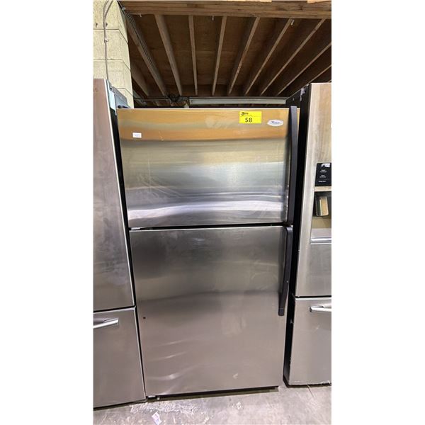 WHIRLPOOL 33"W STAINLESS STEEL SWING DOOR REFRIGERATOR WITH TOP SWING DOOR FREEZER