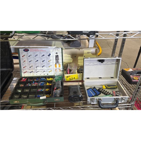 ASSORTED ITEMS INCLUDING TERMINAL & TOOL KIT, THERMACELL RECHARGEABLE MOSQUITO  REPELLER AND MORE