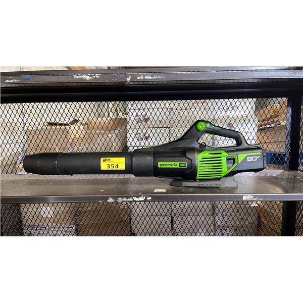 GREENWORKS PRO 80V BRUSHLESS CORDLESS LEAF BLOWER ( NO CHARGER/ WORKING CONDITION UNKNOWN)