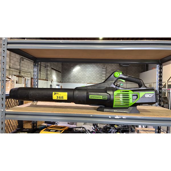 GREENWORKS PRO 80V BRUSHLESS CORDLESS LEAF BLOWER ( NO CHARGER/ WORKING CONDITION UNKNOWN)