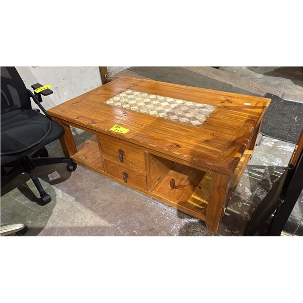 TILE IN-LAID WOOD 4-DRAWER COFFEE TABLE 41" X 37" X 18"