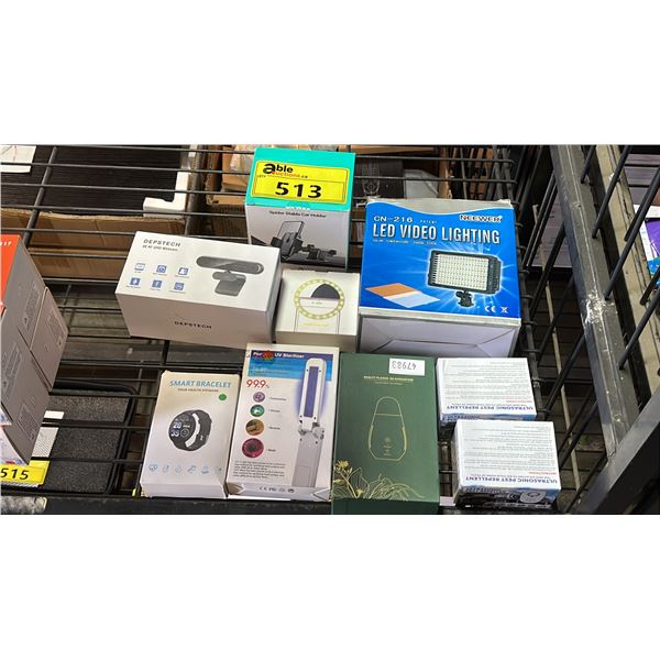 ASSORTED ELECTRONICS: ULTRASONIC PEST REPELLERS, LED VIDEO LIGHTING, UHD WEBCAM & MORE