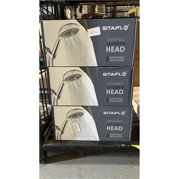 *NEW IN BOX* (3) SITAFLO HANDHELD SHOWER HEADS WITH 6 MASSAGE SETTINGS