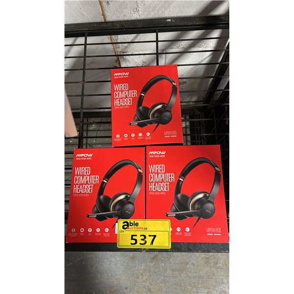 *NEW IN BOX* (3) MPOW WIRED COMPUTER HEADSETS