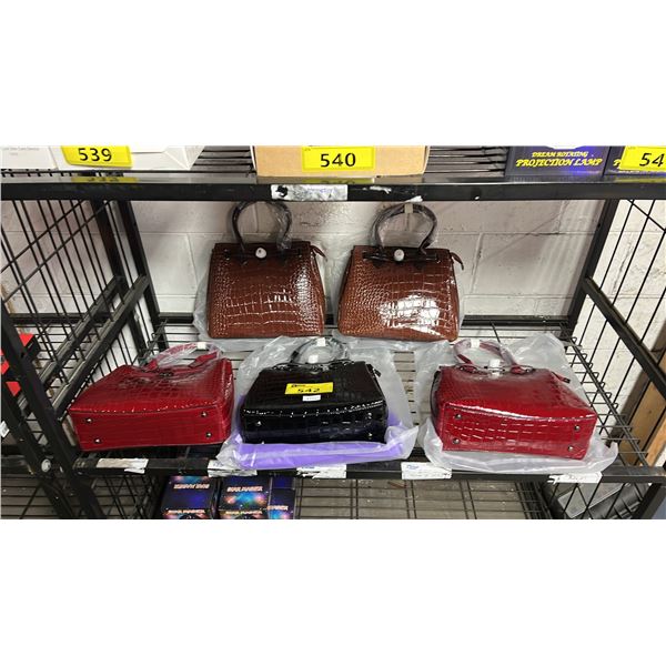 *NEW* (5) ASSORTED CROCODILE PATTERN FAUX LEATHER PURSES