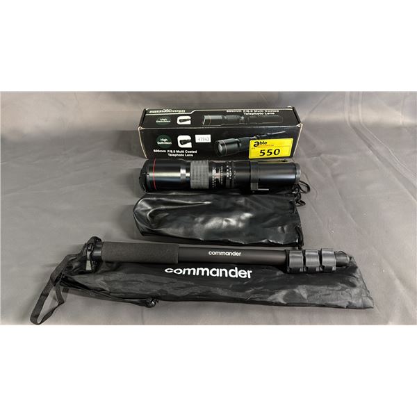 COMMANDER 500MM F/8.0 MULTI COATED TELEPHOTO LENS & COMMANDER MONOPOD