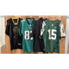 Image 1 : (4) ASSORTED FOOTBALL JERSEYS INCLUDING; TIM TEBOW, RUSSELL WILSON, BRENT CELEK & BEN ROETHLISBERGER