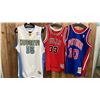 Image 1 : (3) ASSORTED MITCHELL & NESS BASKETBALL JERSEYS INCLUDING; DETROIT PISTONS DENNIS RODMAN SIZE L,