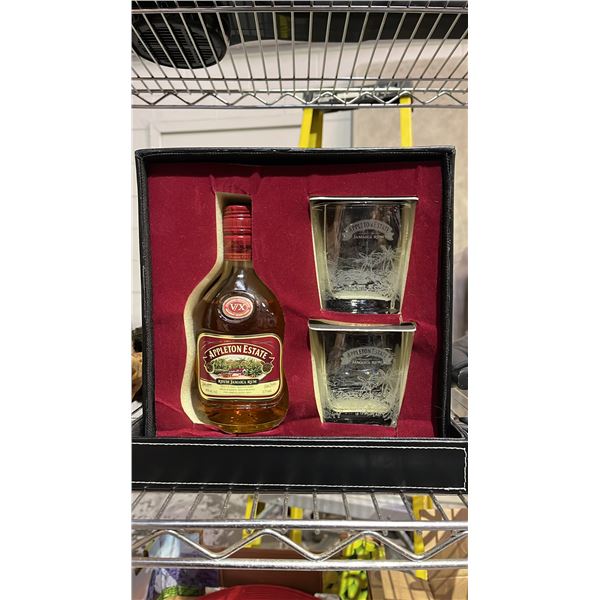 APPLETON ESTATE JAMAICA RUM 375 ML. 2 GLASSES 2 COASTERS IN COLLECTOR BOX