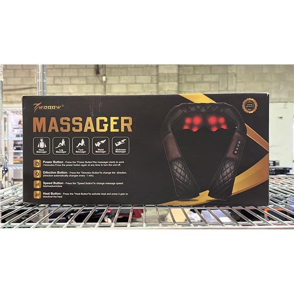 SHIATSU NECK AND BACK MASSAGER WITH HEAT: 110 AND 12V ADAPTERS, MANUAL - *LIKE NEW, TESTED WORKS*