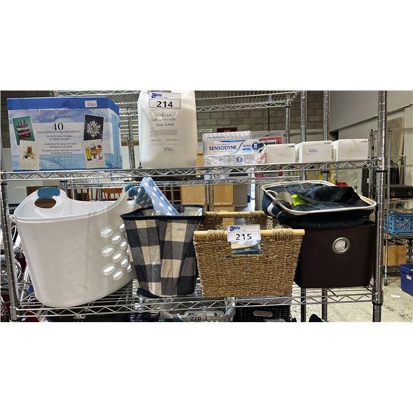 SHELF OF ASSORTED STORAGE BASKETS & REUSABLE FABRIC BAGS