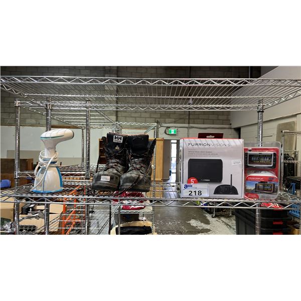 CADROM FABRIC STEAMER, HH WORKWEAR SIZE 13 STEEL TOE BOOTS, FURRION VEHICLE OBSERVATION SYSTEM &