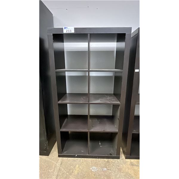 WOOD 8 CUBBY STORAGE SHELF: 59"T X 31"W X 15.5"D