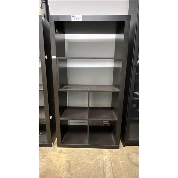 WOOD 2-TIER, 4-CUBBY STORAGE SHELF: 59"T X 31"W X 15.5"D