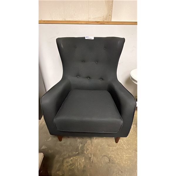BLACK BUTTON TUFTED BACK ARM CHAIR