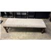 Image 2 : 61" LONG UPHOLSTERED BENCH & (2) MATTED COLLAGE FRAMES