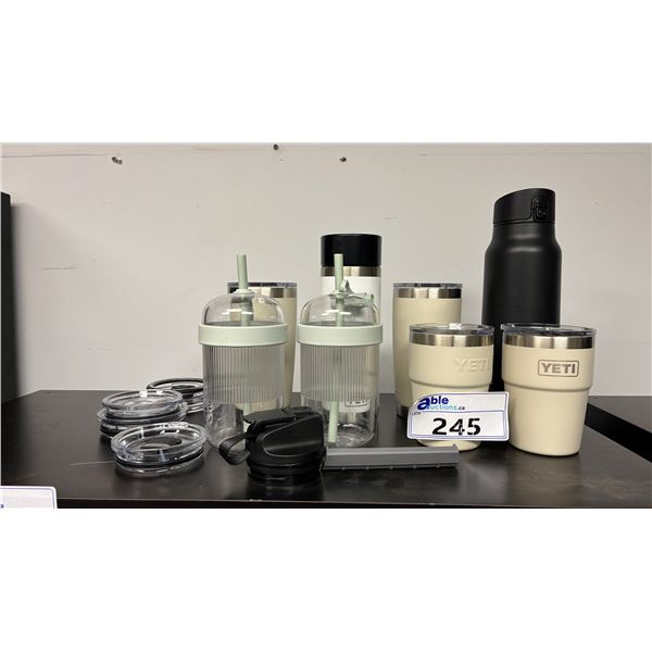 COLLECTION OF ASSORTED YETI INSULATED TUMBLERS, BEVERAGE CONTAINERS & LIDS