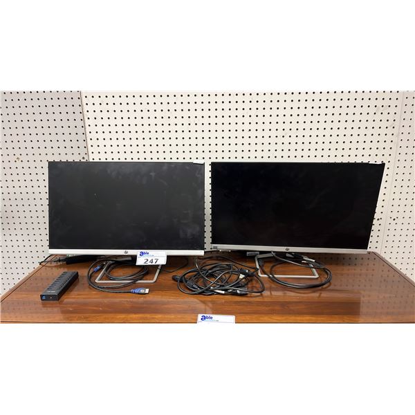 (2) HP 24" MONITORS WITH POWER CORDS & AN ACASIS USB HUB WITH NO CABLES