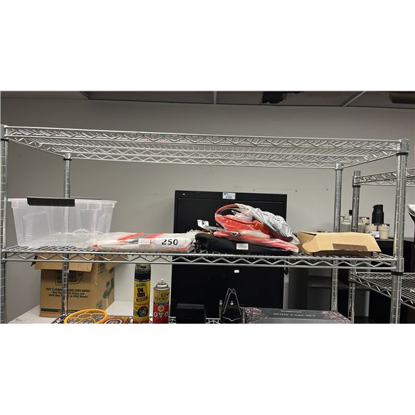 CLEAR PLASTIC TOTE, 3XL REFLECTIVE OVERALLS, JUMPER CABLES & PRECIOUS METAL TESTING KIT