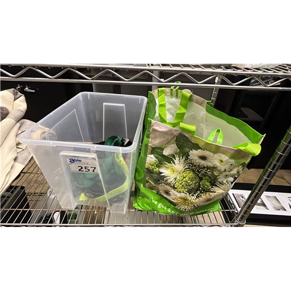 CLEAR TOTE & BAG OF ASSORTED TIE-DOWN STRAPS