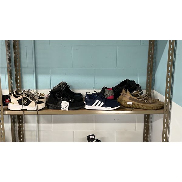 SHELF OF ASSORTED SHOES: ASSORTED SIZES, COLOURS & STYLES - *SOME SINGLE SHOES*