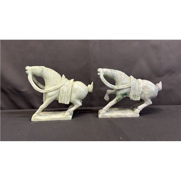 (2) CHINESE CARVED JADE HORSE FIGURINES: 5"W X 4"T X 2"D