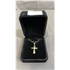 Image 2 : *NEW* 18K GOLD PLATED 34MM SIMULATED DIAMOND (CZ) CROSS NECKLACE: ADJUSTABLE 18"-19" LONG