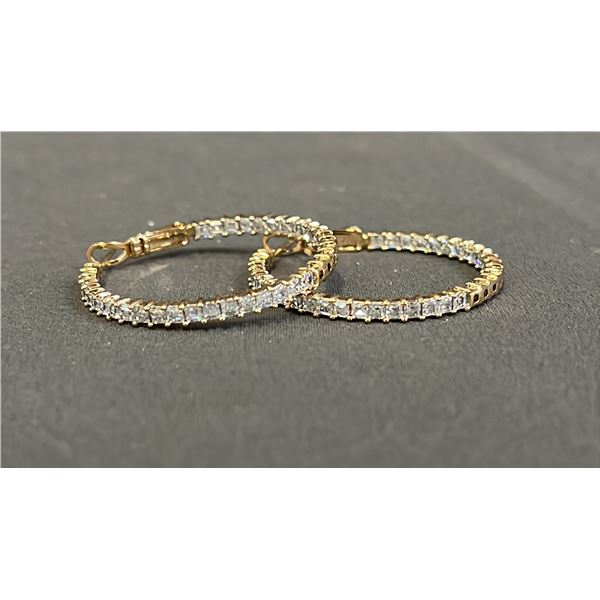*NEW* 18K GOLD PLATED 32MM PRINCESS CUT SIMULATED DIAMOND (CZ) HOOP EARRINGS