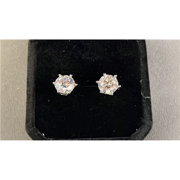 *NEW* STERLING SILVER SIMULATED DIAMOND (CZ) STUD EARRINGS (2CT EACH)