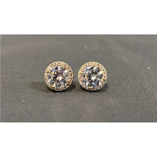 *NEW* 18K GOLD PLATED SIMULATED DIAMOND (CZ) HALO STUD EARRINGS (2 CT EACH)
