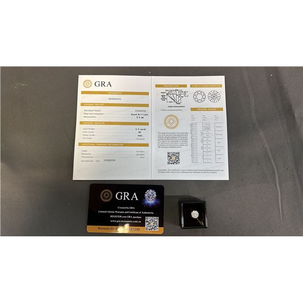 *NEW* 2 CT MOISSANITE LAB DIAMOND WITH GRA REPORT: ROUND, BRILLIANT CUT - GH-VVS1