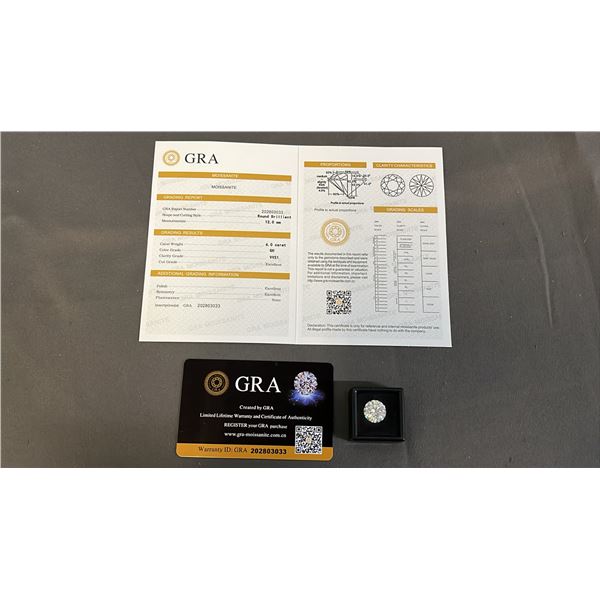 *NEW* 6 CT MOISSANITE LAB DIAMOND WITH GRA REPORT: ROUND, BRILLIANT CUT - GH-VVS1