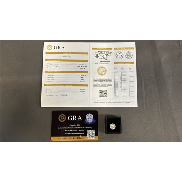 *NEW* 4 CT MOISSANITE LAB DIAMOND WITH GRA REPORT: ROUND, BRILLIANT CUT - GH-VVS1
