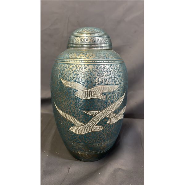 "GOING HOME" STYLE SOLID BRASS URN: APPROX. 11" TALL