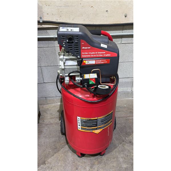 SNAP-ON 75.5 LITER/ 20 GALLON PORTABLE AIR COMPRESSOR (1 PIECE BROKEN, UNKNOWN RUNNING CONDITION)
