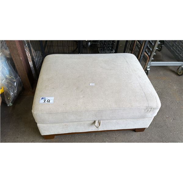 FABRIC GAS LIFT STORAGE OTTOMAN WITH CUSHION (SOME CLEANING REQUIRED)
