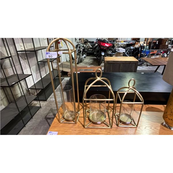 (3) LARGE METAL HANGING CANDLE LANTERNS