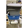 Image 1 : ROLLING CART (APPROX. 22"WD 18"T X 15"T) WITH (3) ASSORTED PLASTIC TOTES & (1) LID
