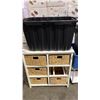 Image 1 : 6 CUBBY STORAGE UNIT (30.5T X 29"W X 15.5"D)  WITH (5) BASKETS & A COLLECTION OF TOTES WITH NO LIDS