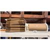 Image 1 : KRAFT PAPER ROLL IN WOOD DISPENSER (24.5"W X 9.5"T X 9.5"D) & STACK OF CARDBOARD BOXES