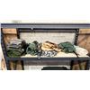 Image 1 : SHELF OF TARPS, BED ROLL, CAMO FITTED SHEET, 4-CAN AMMO CRATE & MORE