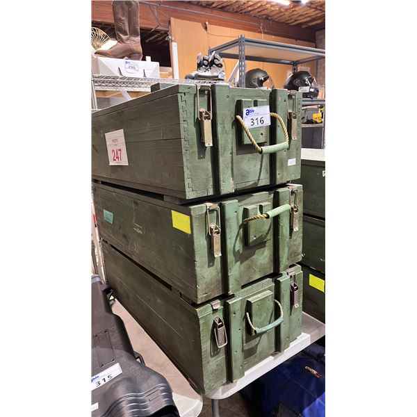 (3) LARGE WOOD STORAGE CRATES: APPROX. 33.5"L X 17.5"W X 10.5"T