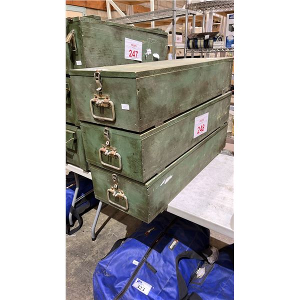 (3) LARGE WOOD STORAGE CRATES: APPROX. 40.75"L X 14"W X 8.25"T