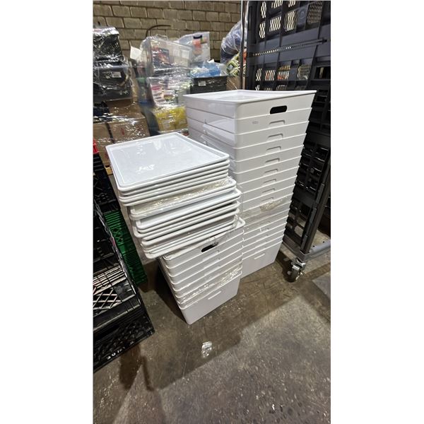 COLLECTION OF PLASTIC STORAGE TOTES WITH LIDS