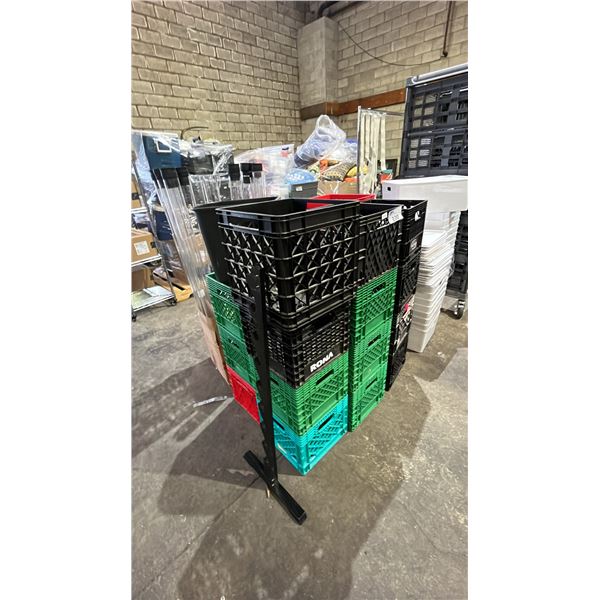 TRASH CAN & COLLECTION OF ASSORTED MILK CRATES