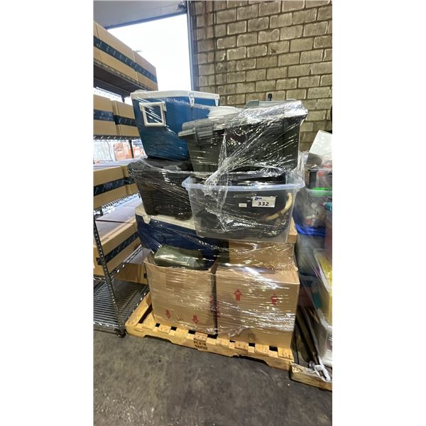 PALLET OF ASSORTED COOLERS, STORAGE CONTAINERS, TOTES & MORE *MUST TAKE ALL ON PALLET*